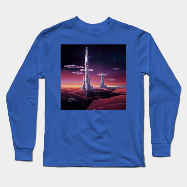 Interplanetary Spaceport Long Sleeve T-Shirt by Grassroots Green